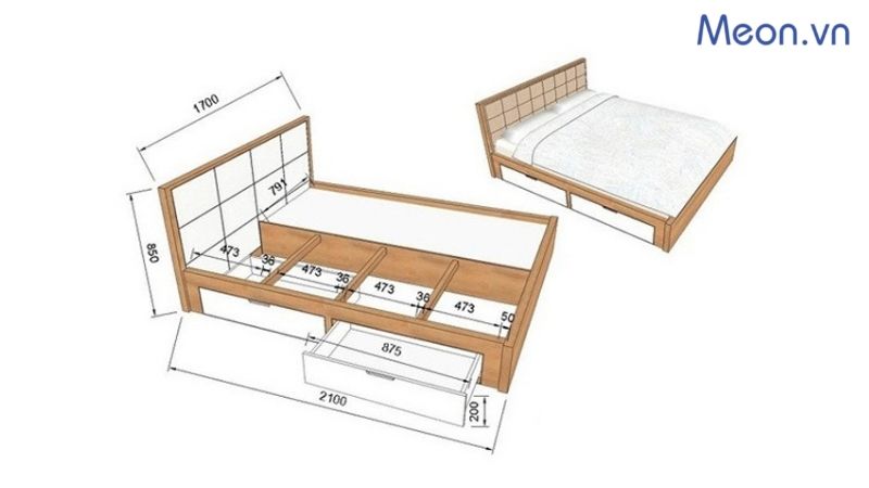 Bản vẽ chi tiết giường ngủ giúp xác định chính xác kích thước mong muốn