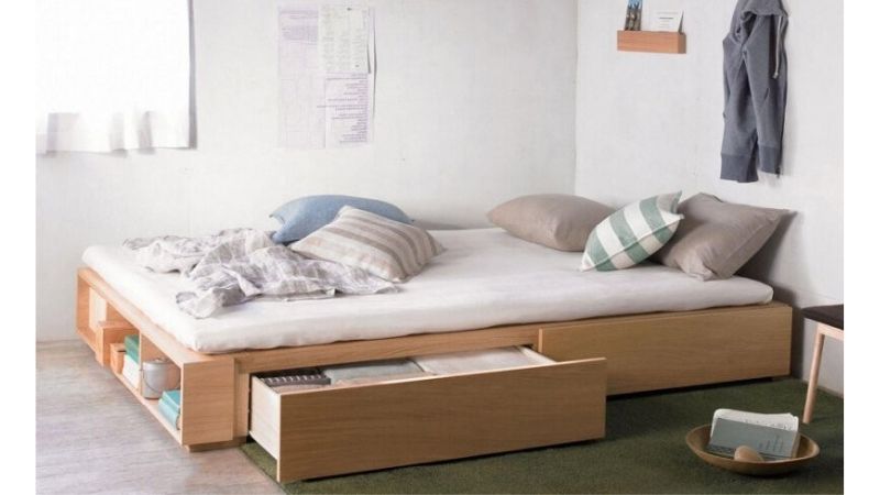 Giường hộp kiểu Nhật có ngăn kéo và hộc đựng đồ tiện dụng