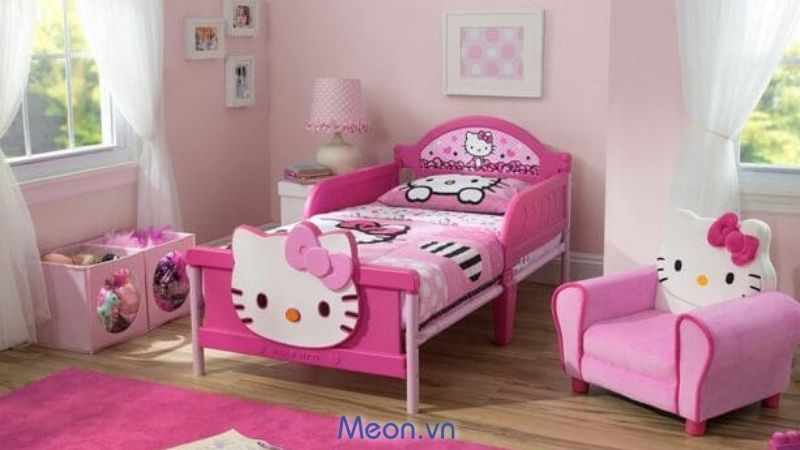 Giường ngủ đơn màu hồng dễ thương