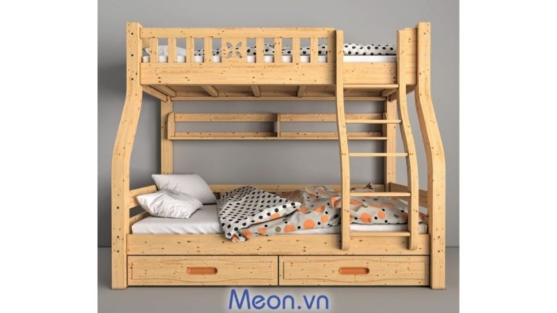 Giường ngủ gỗ 2 tầng có hộc kéo