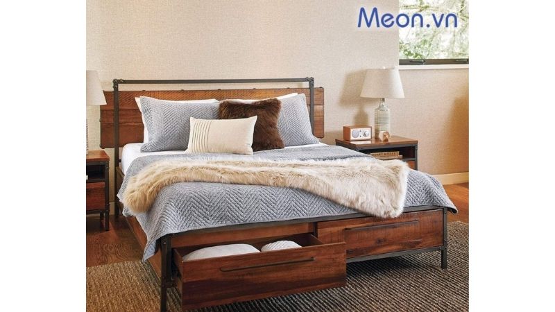 Giường ngủ gỗ có hộc kéo phong cách Bắc Âu