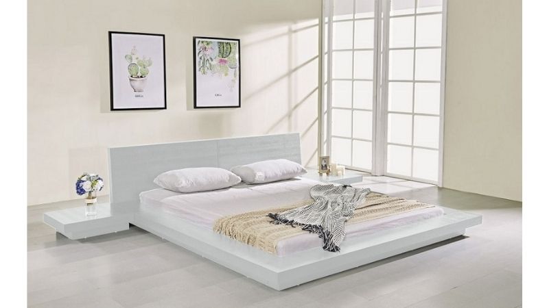 Giường ngủ kiểu Nhật cao cấp màu trắng
